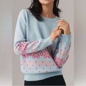 Beach Riot Jolene Fair Isle Snowflake Long Sleeve Sweater Blue Pink Small